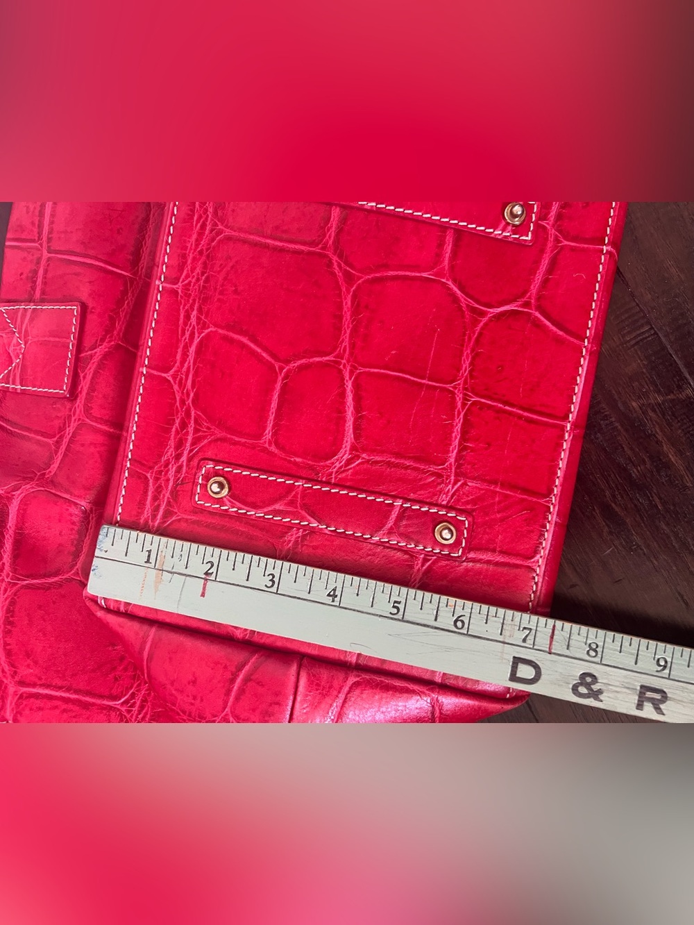 Vintage Dooney & Bourke Red Croc Embossed Leather Satchel / Tote with Lock & Key - Picture 8 of 16